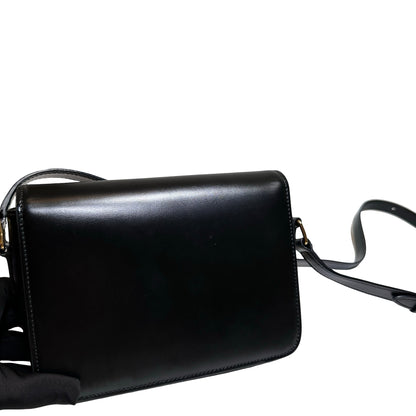 Used CÉLINE Calfskin Leather TEEN TRIOMPHE Cross Body Bag Black GHW