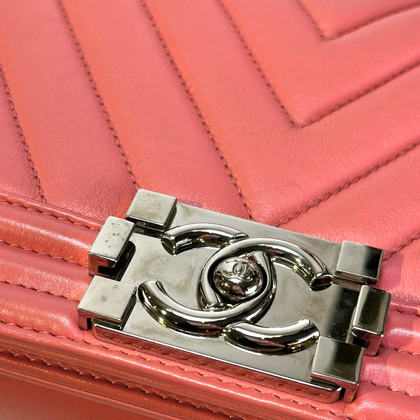 CHANEL Lambskin Boy Shoulder Bag Pink PHW