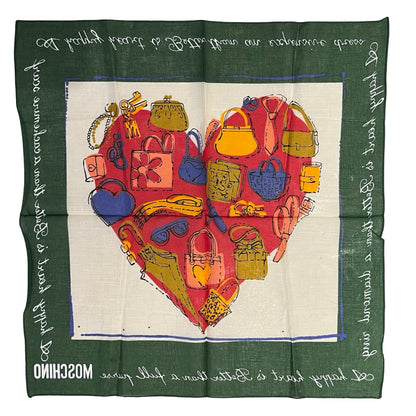 Unused MOSCHINO Cotton Doodle Square Scarf Green White Red Scarf Green White Red