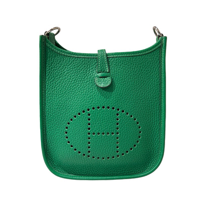 Used HERMÈS Leather MINI EVELYNE Cross Body Bag PHW Green