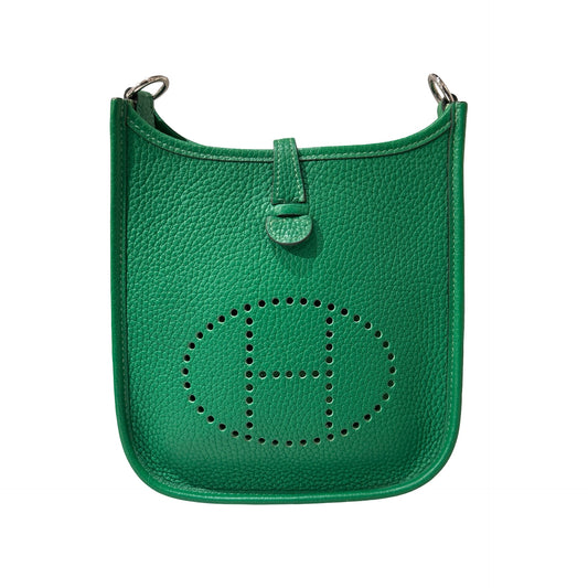 Used HERMÈS Leather MINI EVELYNE Cross Body Bag PHW Green