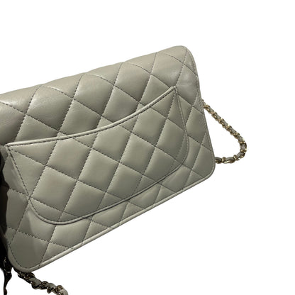 Used CHANEL Lambskin WOC Cross Body Bag Gray GHW