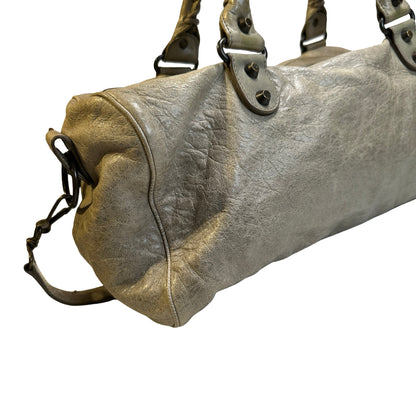 Used BALENCIAGA Leather Hardware City Bag Handbag Grey