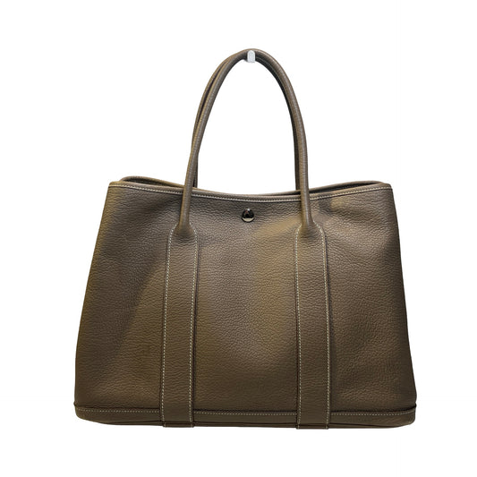 Used HERMES Leather Garden Party Tote Bag Brown