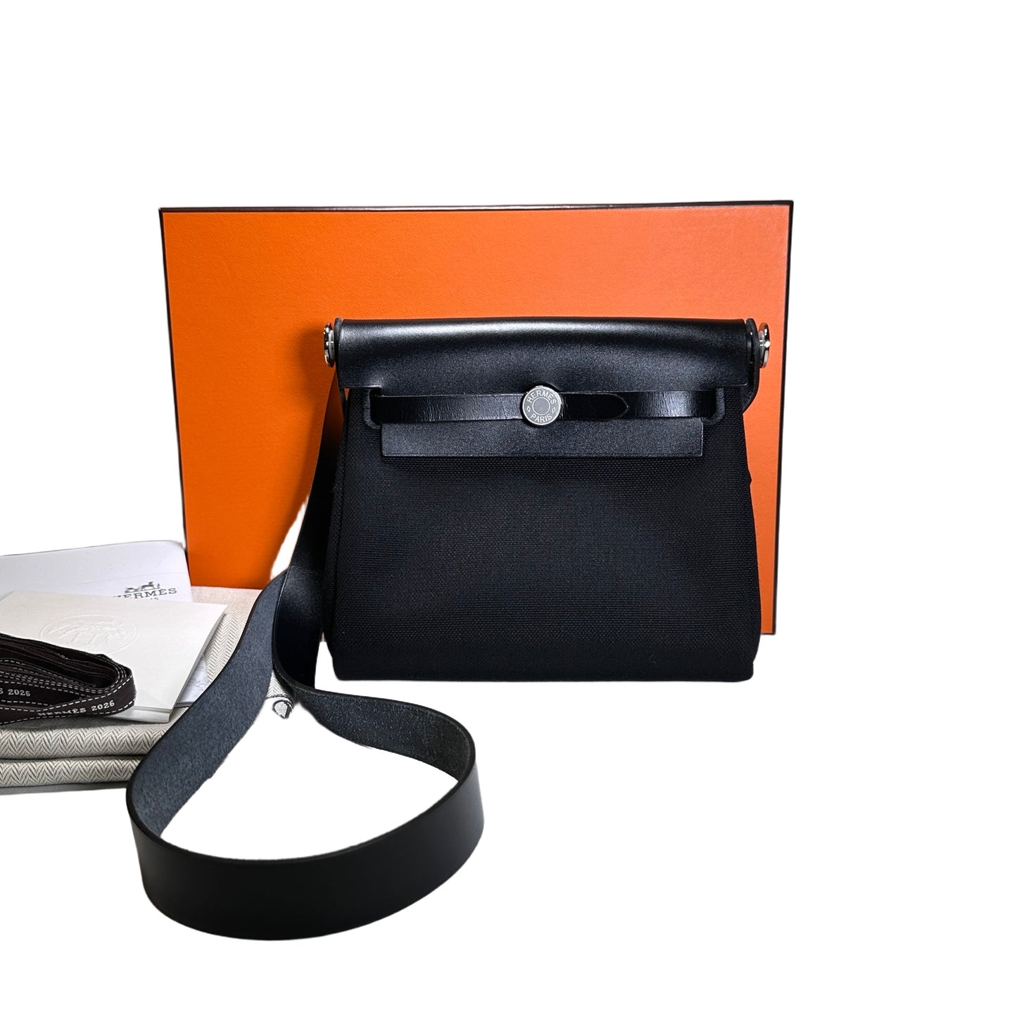 Brand New HERMES Toile Leather Herbag Zip 31 Crossbody Bag Black