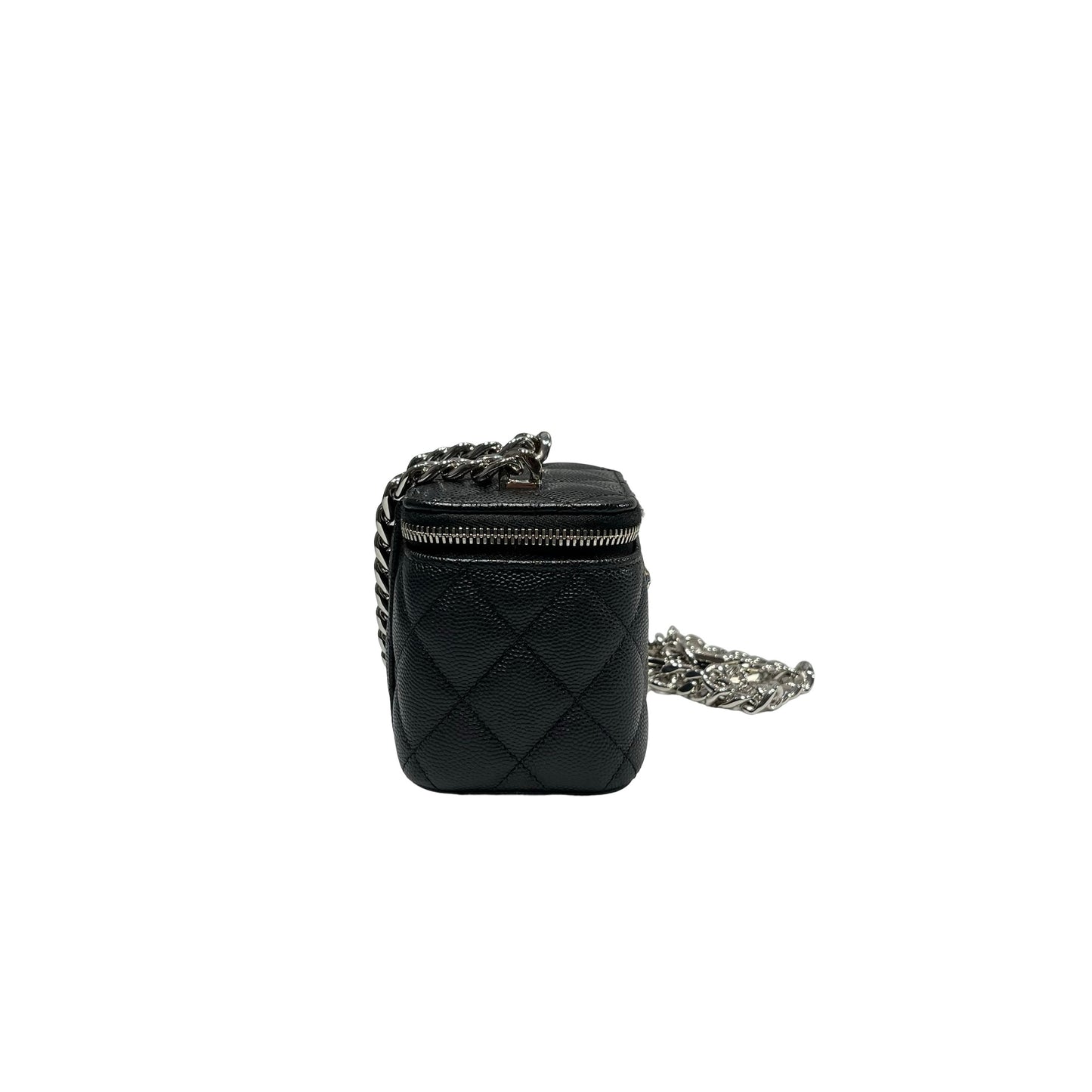 Used CHANEL Vanity Case with Black White Chain Cross Body Bag Black PHW