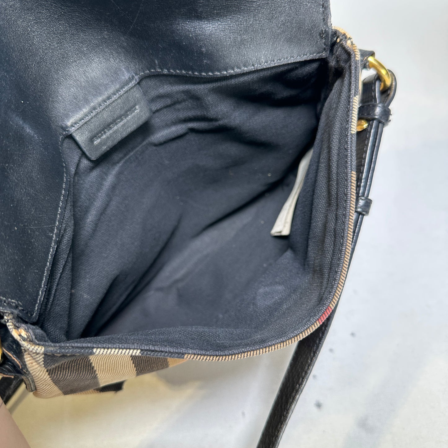 Used BURBERRY Haymarket Check Leather Haymarket Check Crossbody Crossbody Bag Beige Black Red Gold