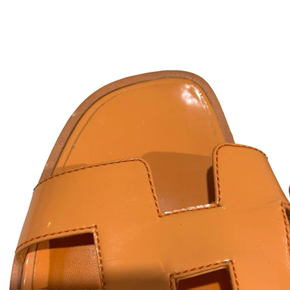HERMES Smooth Calfskin Leather Oran Heels Gold/Tan