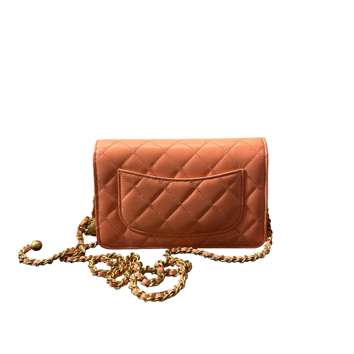 Used CHANEL WOC with Gold Ball Cross Body Bag Orange GHW