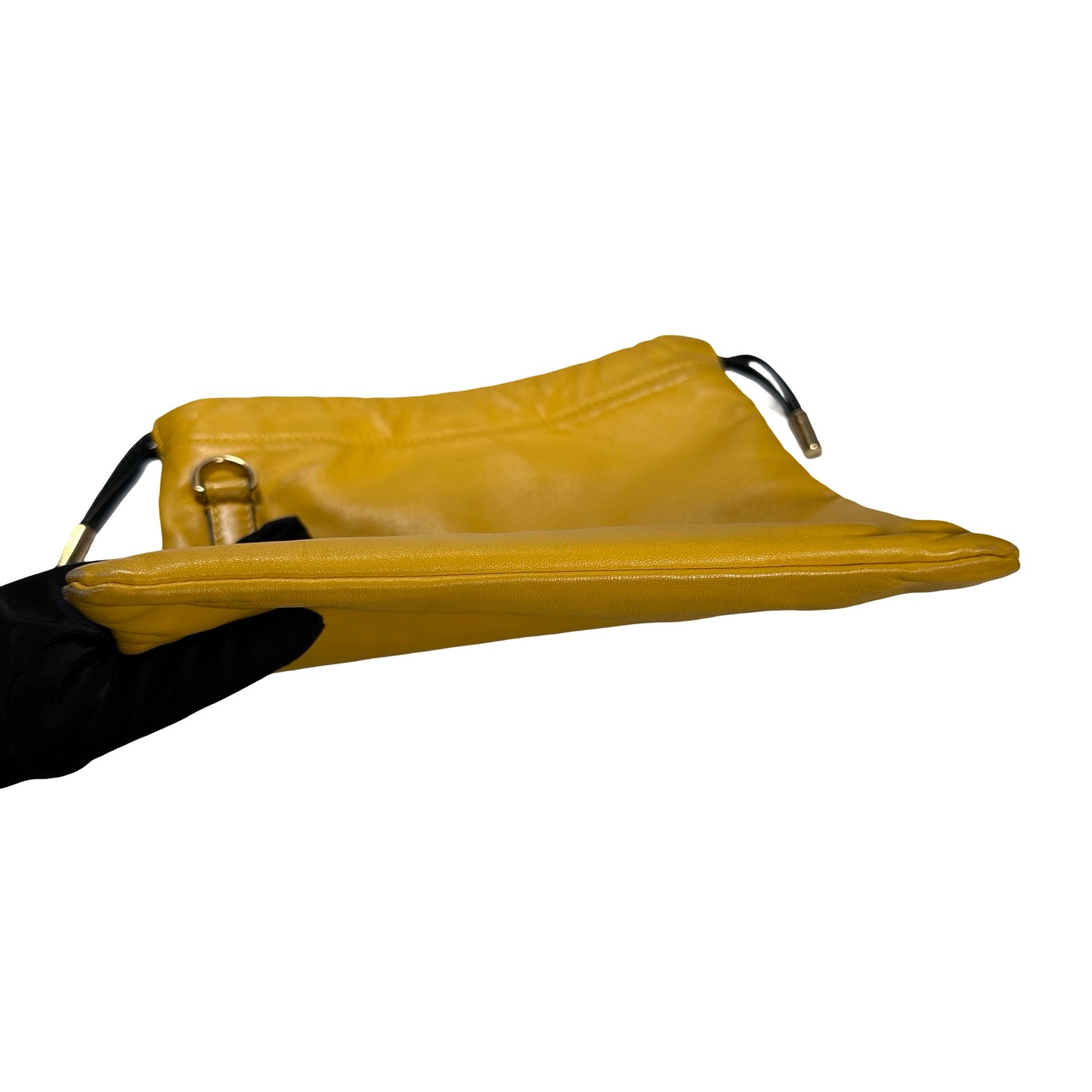 Used FENDI Lambskin Leather Tote Bag Yellow Black GHW