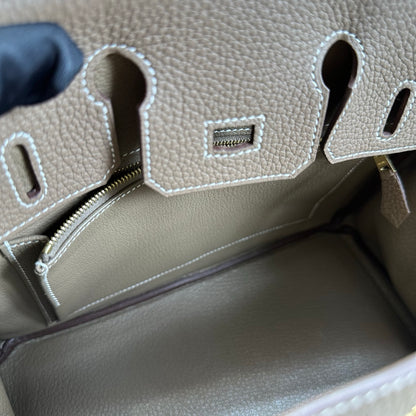 Used HERMES Togo Birkin 25 Handbag Etoupe Gold