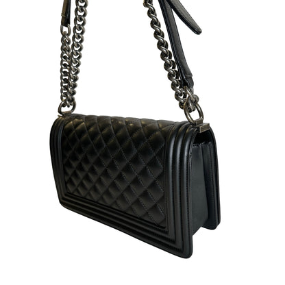 Used CHANEL Matelasse Lambskin Boy Chain shoulder bag Black Silver