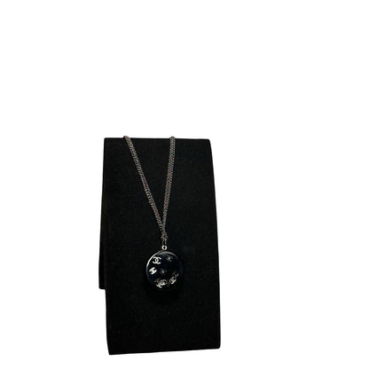 Used CHANEL Black Round Pendant Necklace with Silver CC Logos Necklace Black Silver