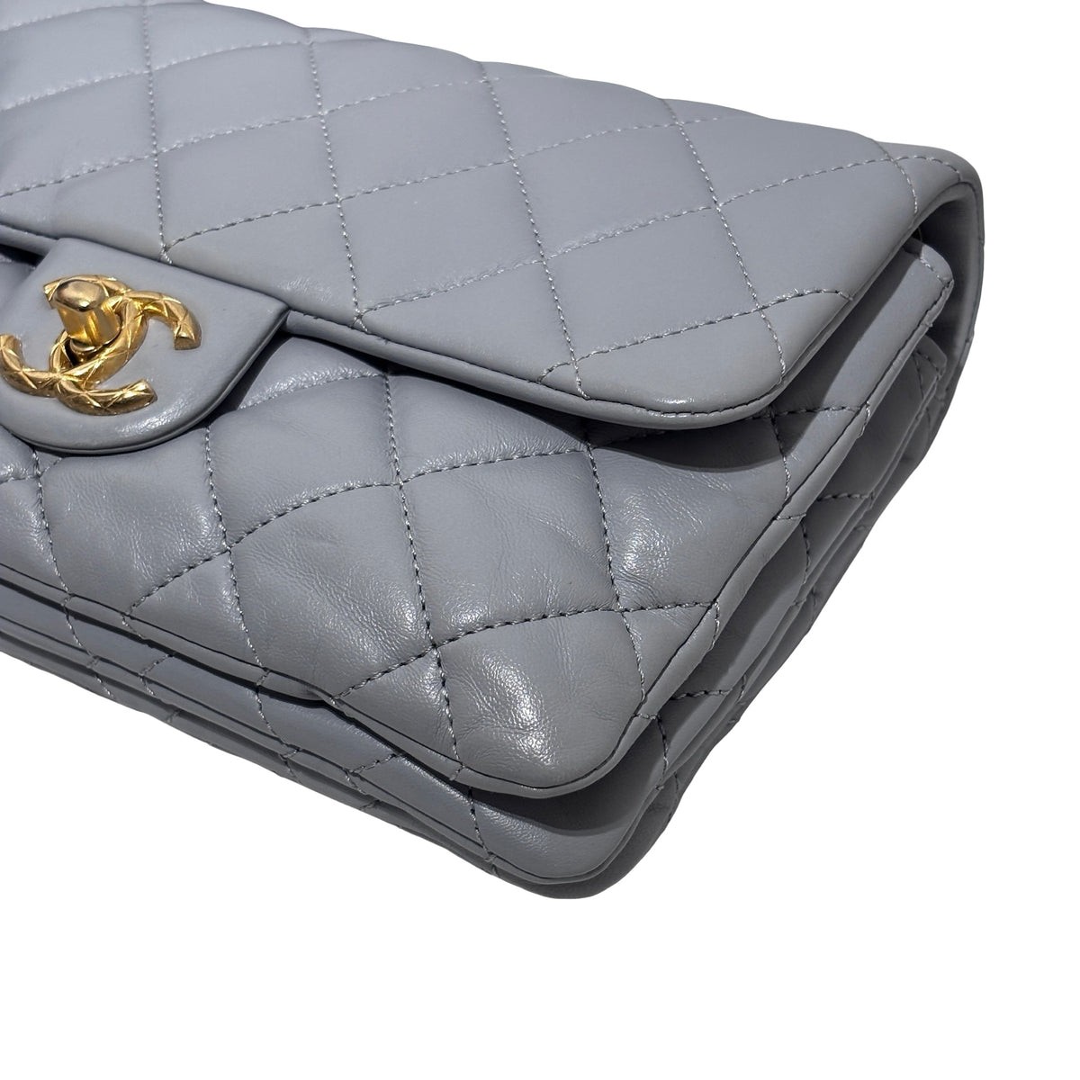 Used CHANEL Lambskin 22K all slide adjustable small flap bag Cross body bag Grey