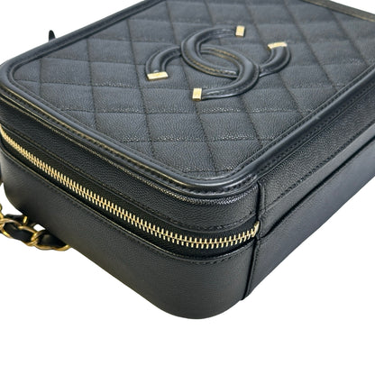 Used CHANEL Quilted Caviar CC Filigree Vanity Case Vanity case Black