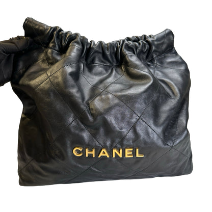 Used CHANEL Quilted Calfskin Chanel 22 Shoulder Bag Black Gold