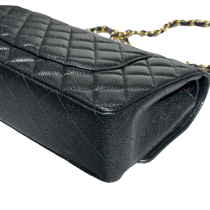 Used CHANEL Caviar Leather Classic Flap Medium Chain Shoulder Bag Black PHW