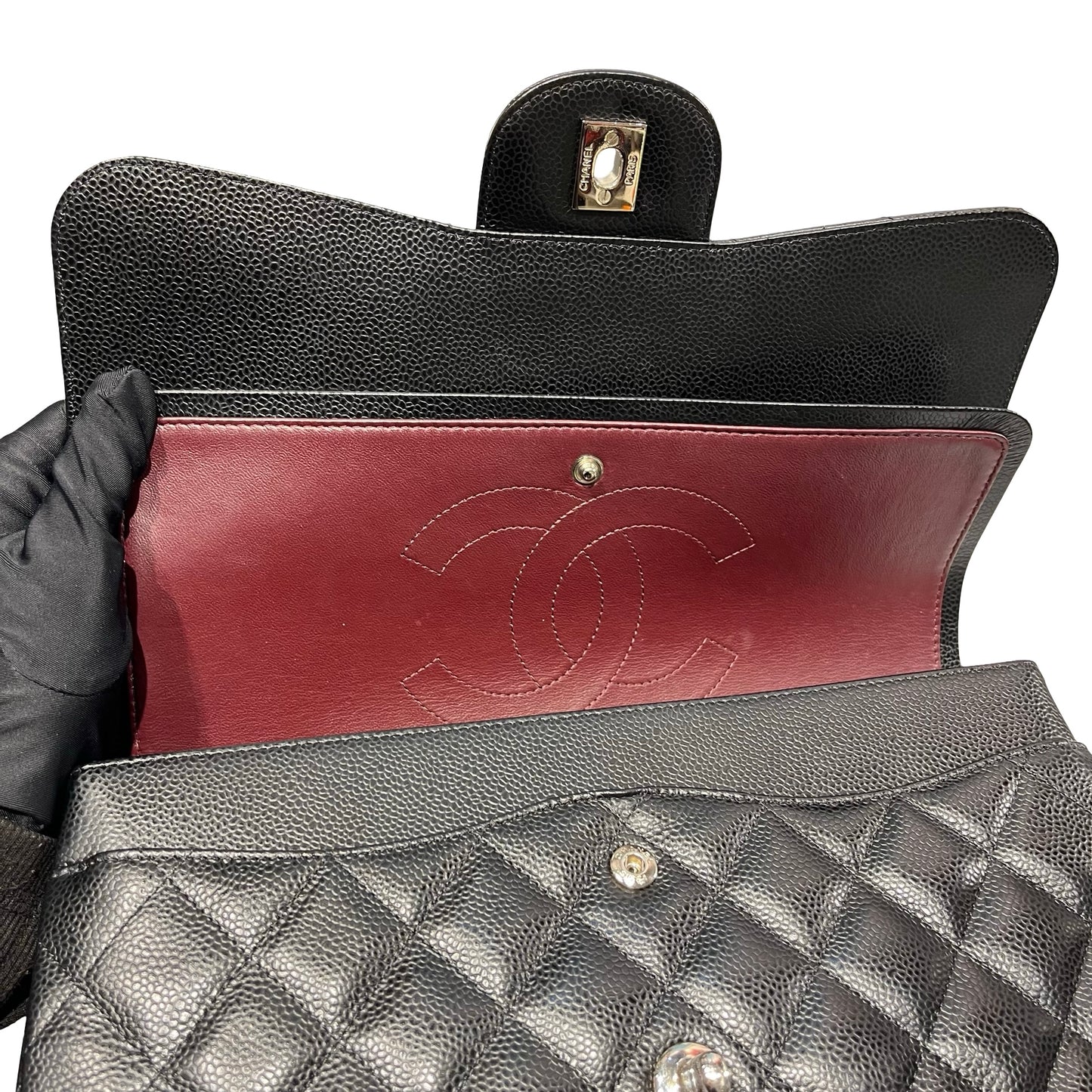 Used Chanel Caviar Leather Jumbo Shoulder Bag Black PHW