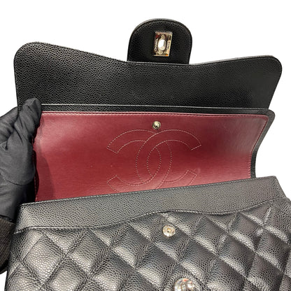 Used Chanel Caviar Leather Jumbo Shoulder Bag Black PHW