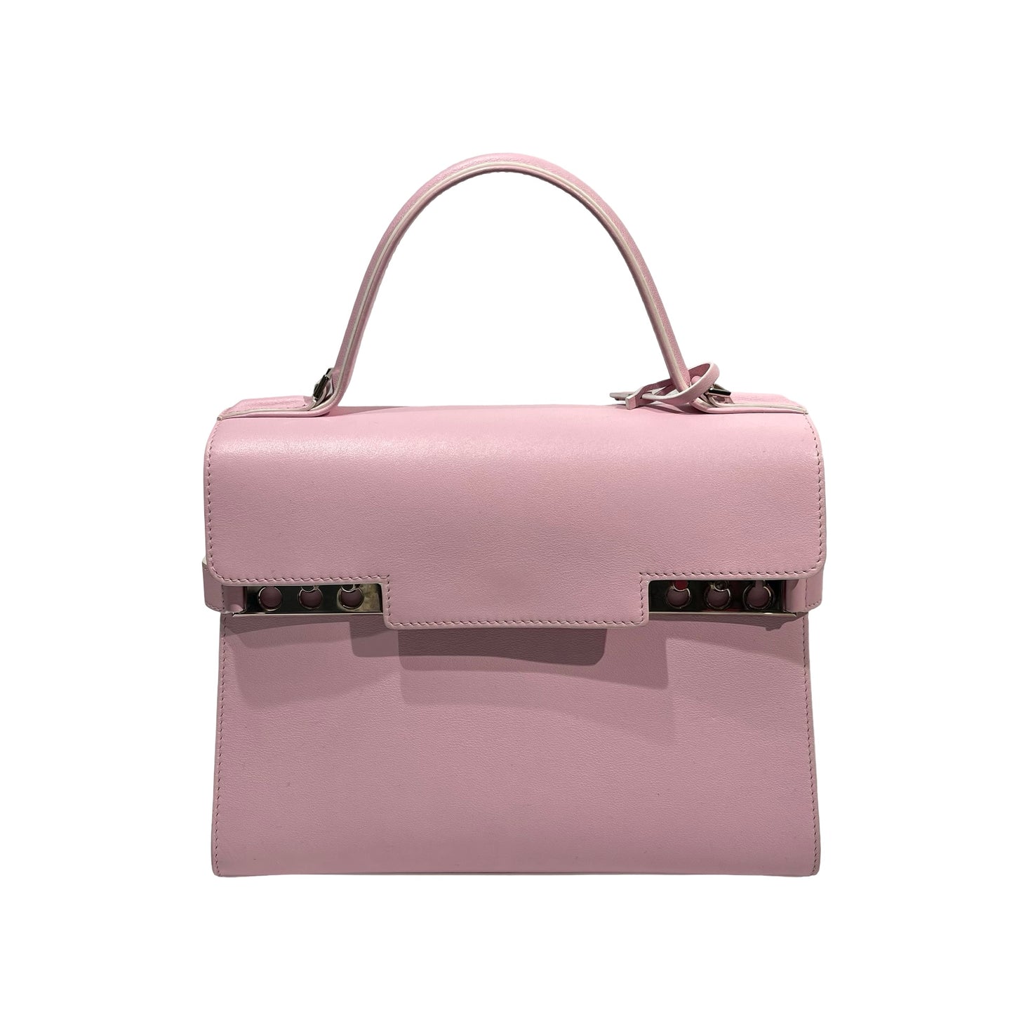 Used DELVAUX Calfskin Leather Tempete MM Shoulder Bag Pink GHW