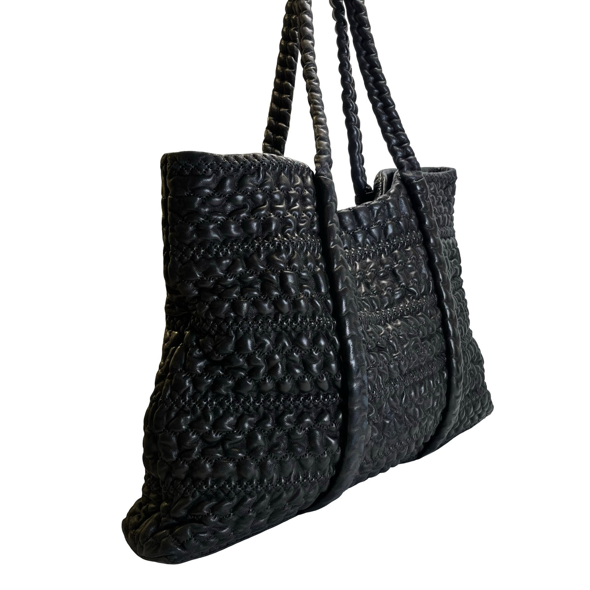 Used CHANEL Lambskin Tote Bag Tote Bag Black Silver