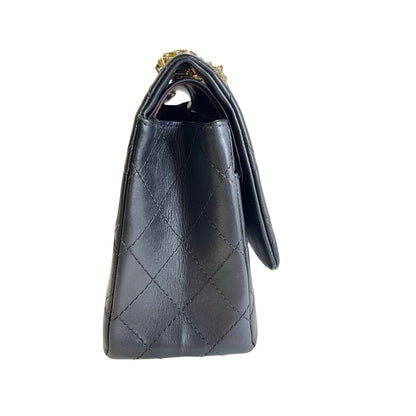 Used CHANEL Calfskin 2.55 Medium 28 Chain Shoulder Bag Black Gold