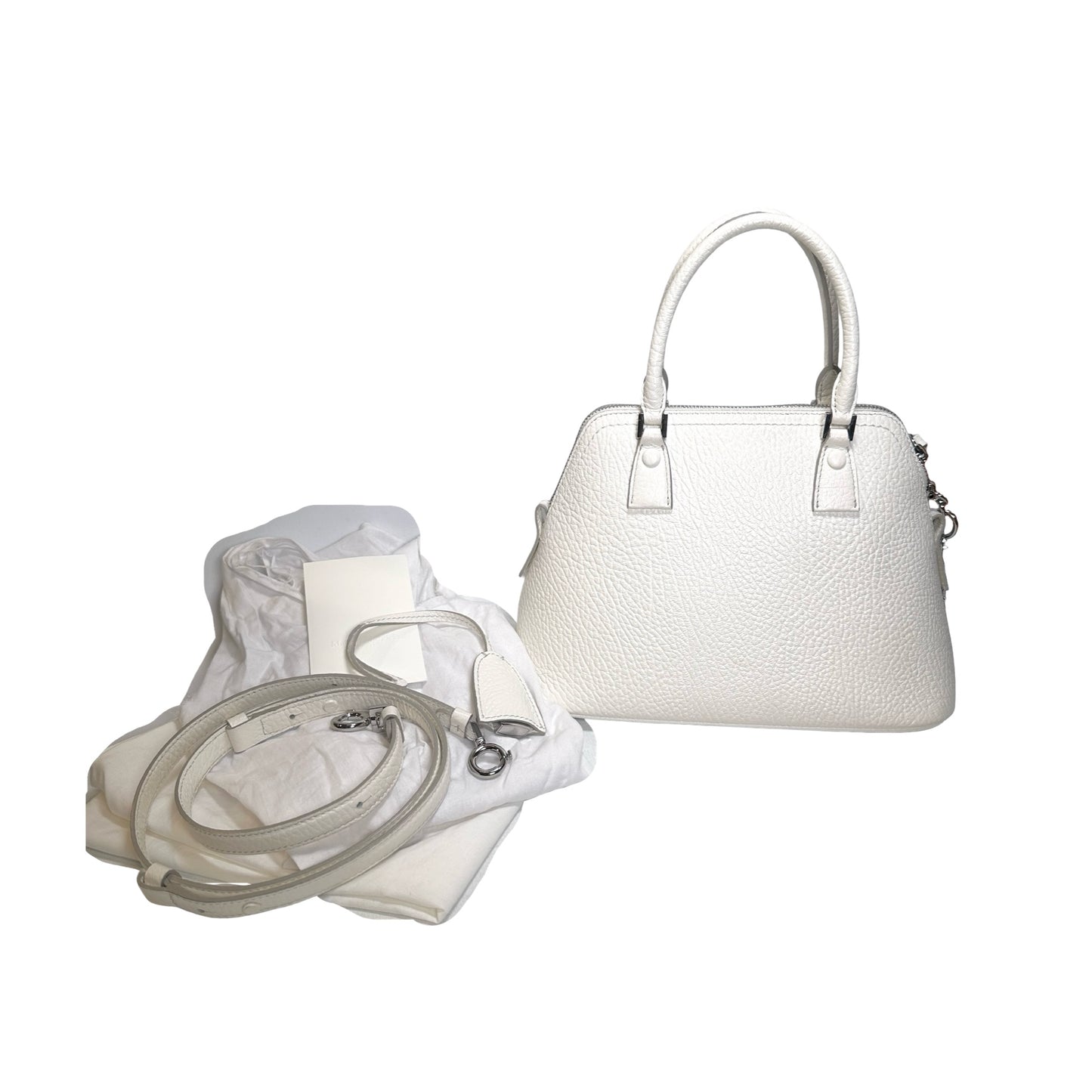Used MAISON MARGIELA Textured Leather 5AC Classique Mini Bag Handbag White PHW