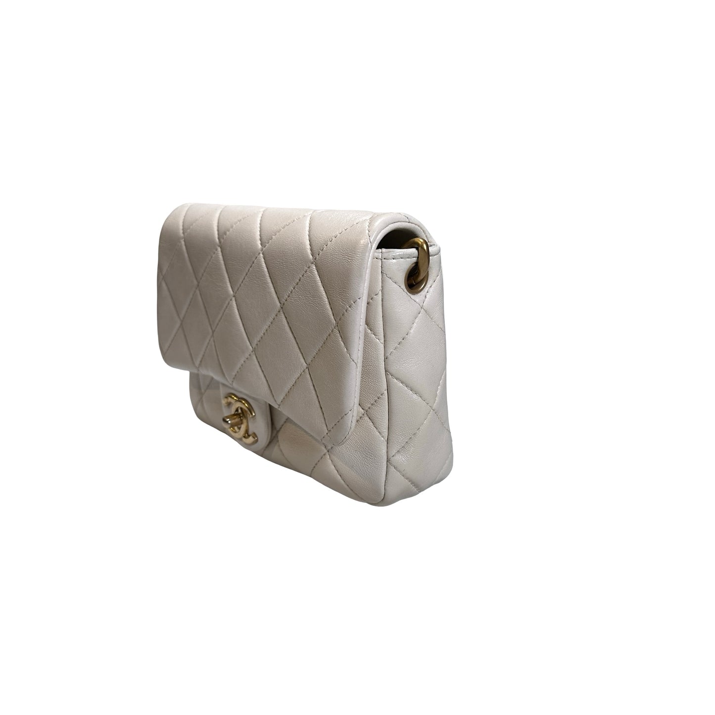 Used CHANEL Quilted Classic Flap Chain Shoulder Bag White