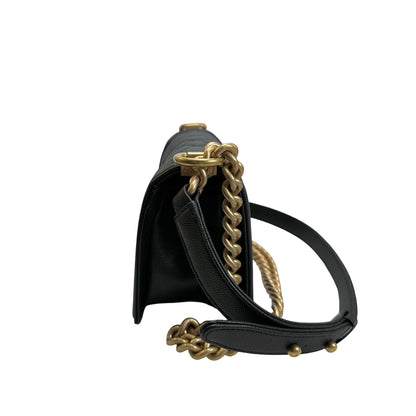 Used CHANEL Quilted Caviar Boy Chanel Flap Bag Chain Shoulder Bag Black Gold Hardware
