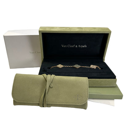 Brand New VAN CLEEF & ARPELS Mother of Pearl Diamonds Guilloche Vintage Alhambra BRACELET Gold White