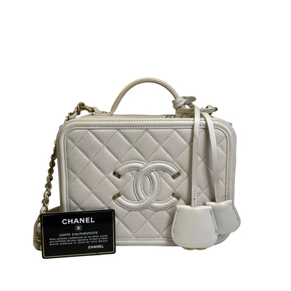 Used CHANEL Quilted Caviar Vanity Case Vanity case White