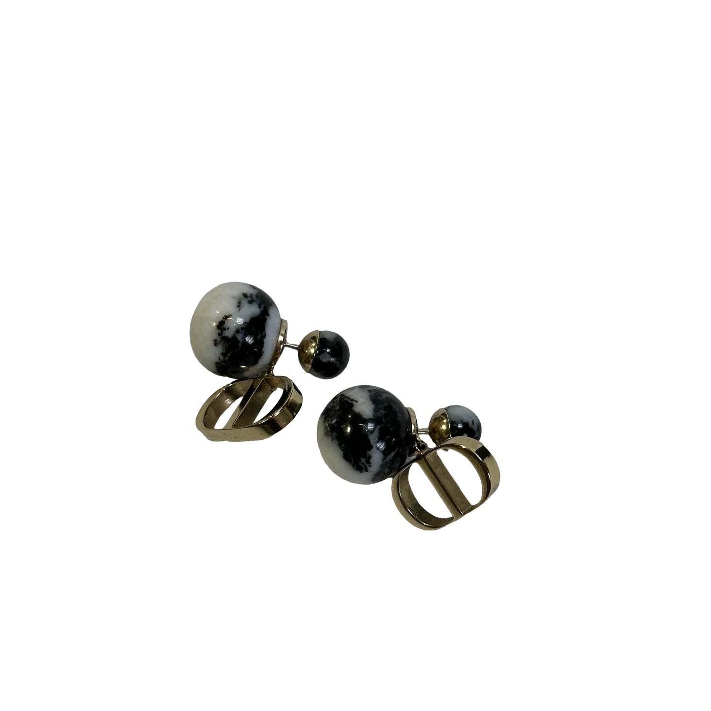 Used DIOR Tribales Earrings Black White Gold