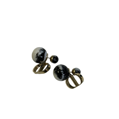 Used DIOR Tribales Earrings Black White Gold