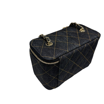 Used CHANEL Quilted Denim Vanity Case Vanity case Navy blue
