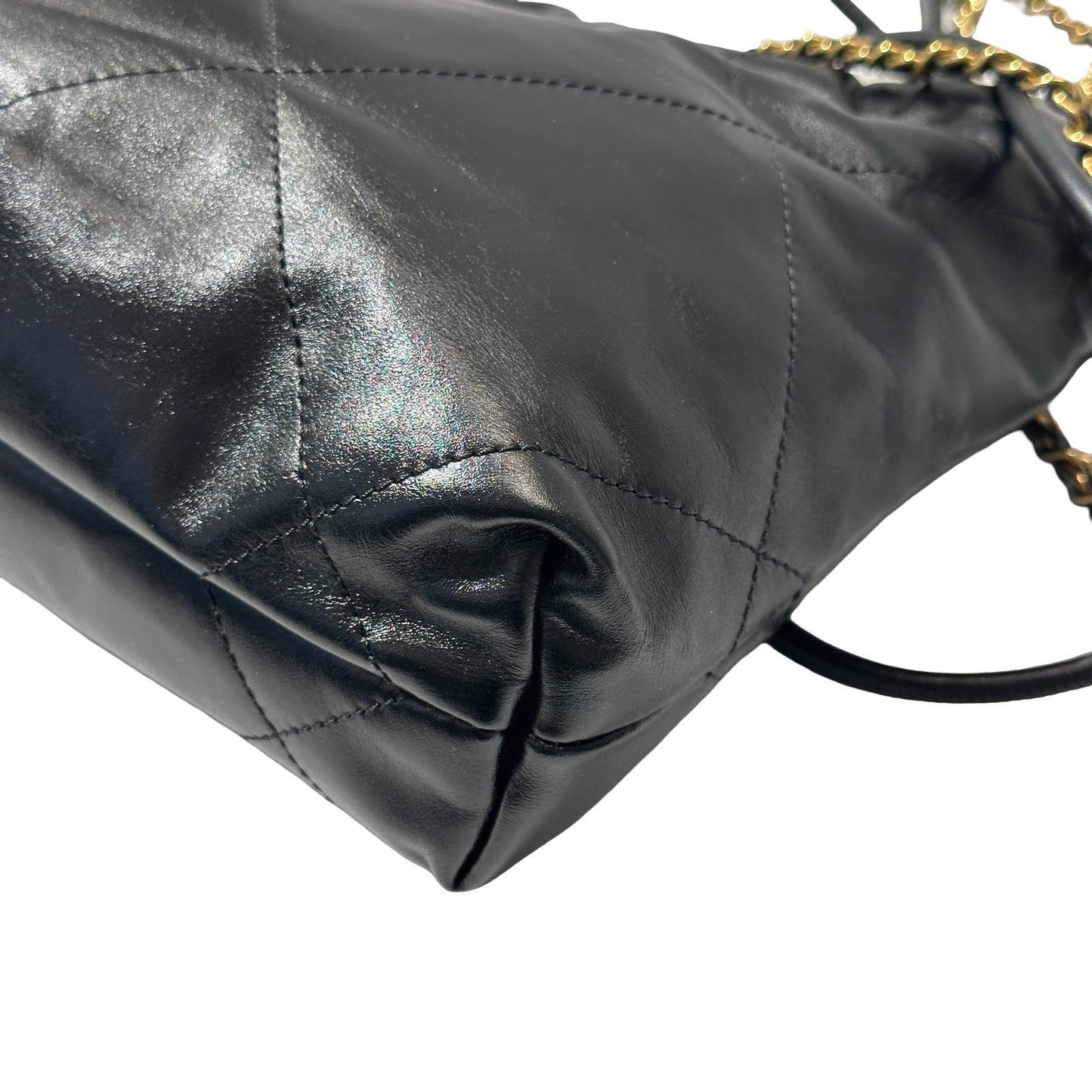 Used CHANEL Shiny Calfskin Mini 22 Shoulder Bag Black GHW