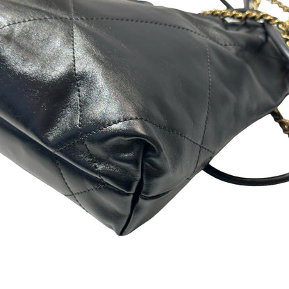 Used CHANEL Shiny Calfskin Mini 22 Shoulder Bag Black GHW