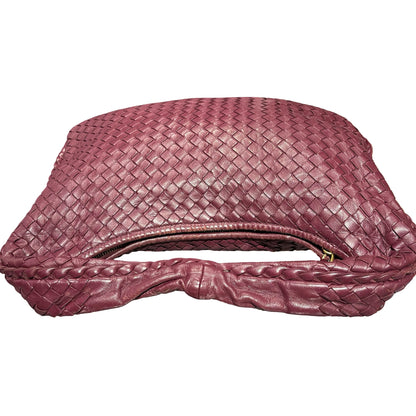 Used Bottega Veneta Calfskin Leather Shoulder Bag Burgundy Purple