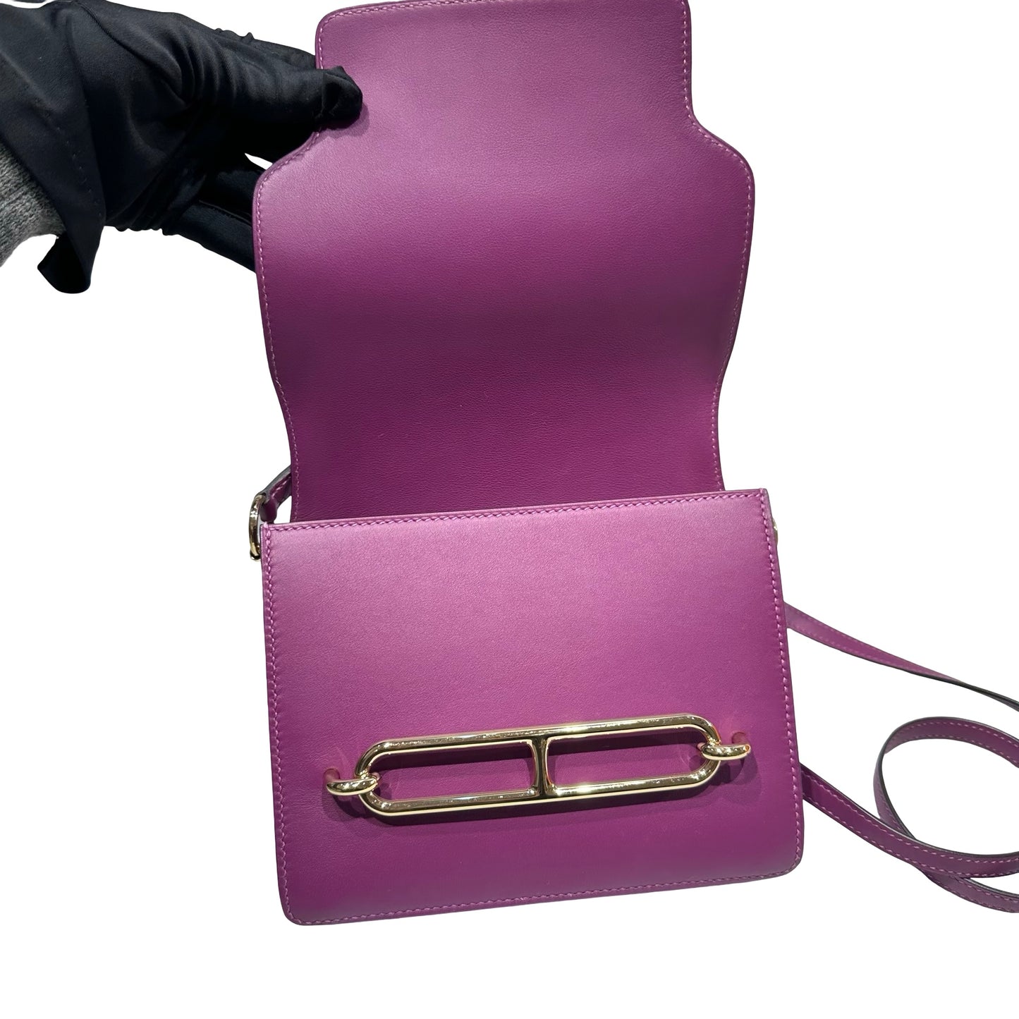 Used HERMÈS MINI ROULIS Cross Body Bag Purple GHW