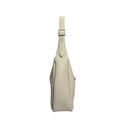 Used SAINT LAURENT Calfskin Leather LE 5 A 7 Hobo Bag Beige PHW