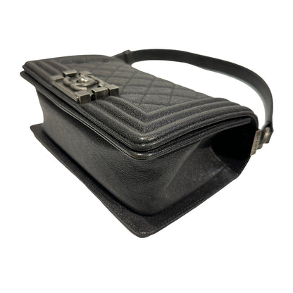 Used Chanel Calfskin Leather Boy 20cm Shoulder Bag PHW Grey