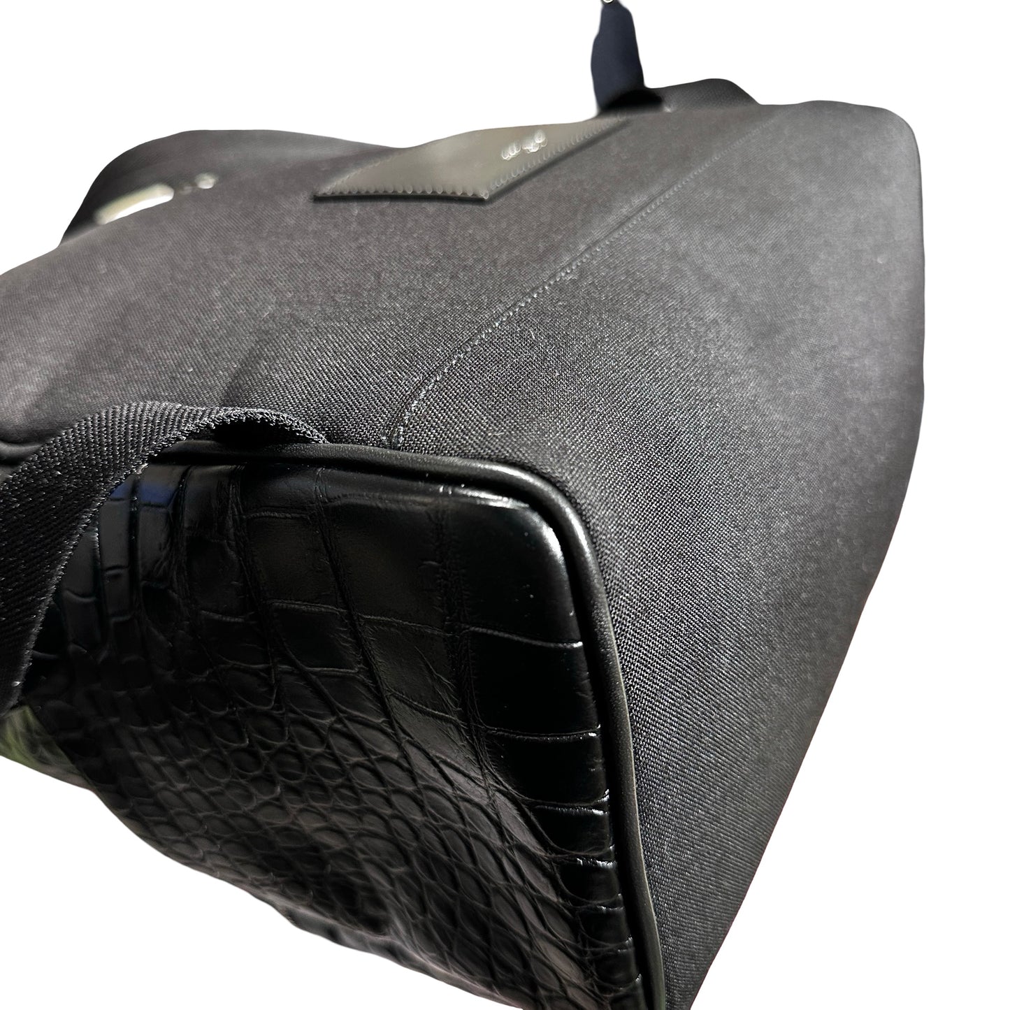 Used SAINT LAURENT Crocodile-Embossed Saint Laurent City Backpack PHW Black