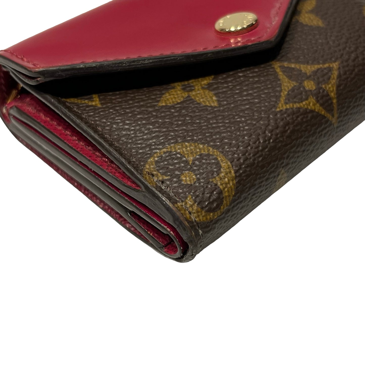 Used Louis Vuitton Monogram Wallet Wallet Brown Red GHW