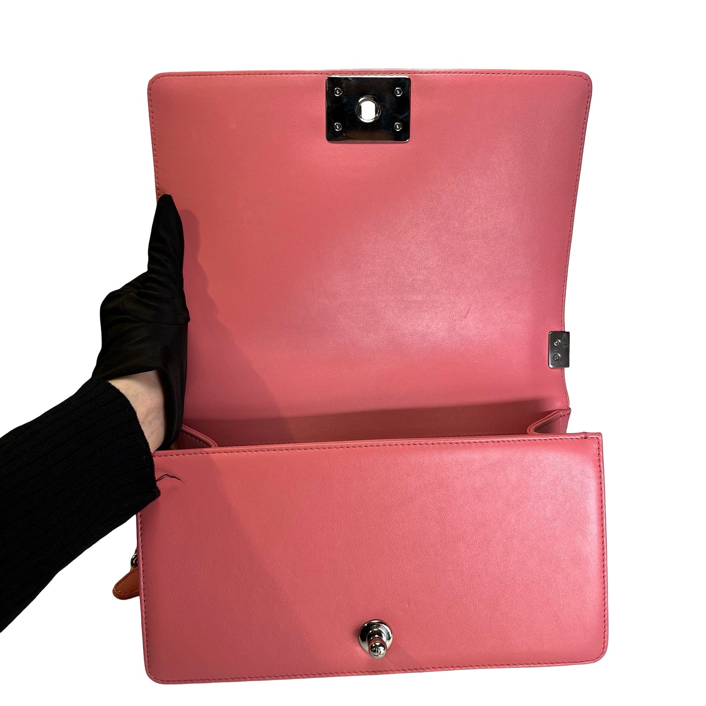 CHANEL Lambskin Boy Shoulder Bag Pink PHW