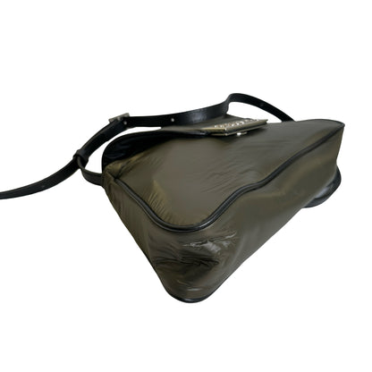 Used MAISON MARGIELA Padded Nylon Snatched Shoulder Bag Khaki Silver