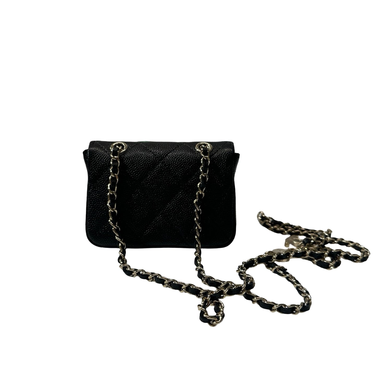 Used CHANEL Calfskin Leather Mini Bag Black PHW
