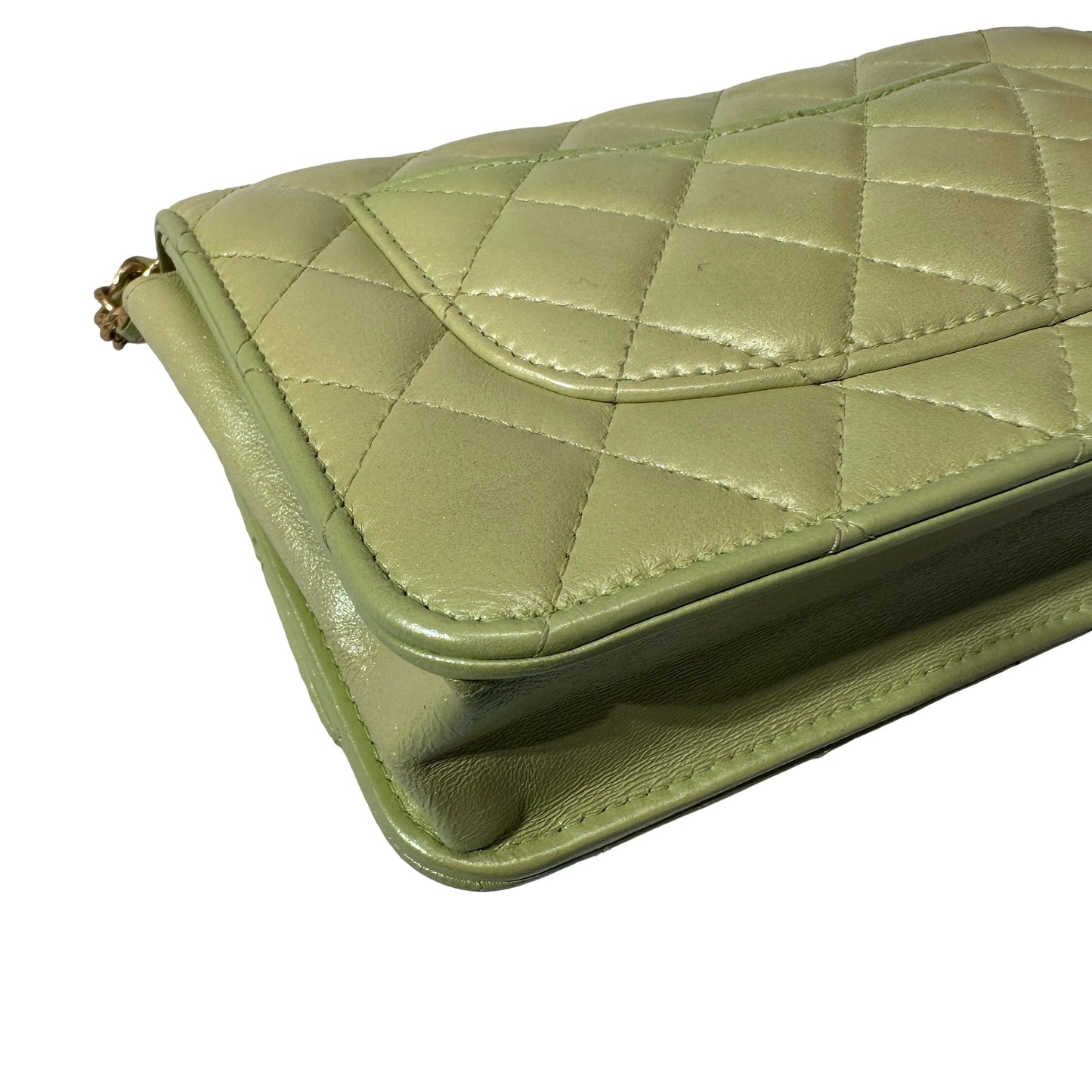 Used CHANEL Lambskin Leather MINI WOC Cross Body Bag GHW Green