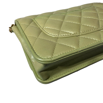 Used CHANEL Lambskin Leather MINI WOC Cross Body Bag GHW Green