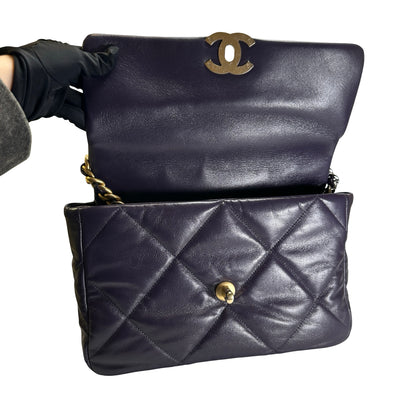 Used CHANEL Lambskin Quilted Chanel 19 Large Chain Shoulder Bag Purple GHW