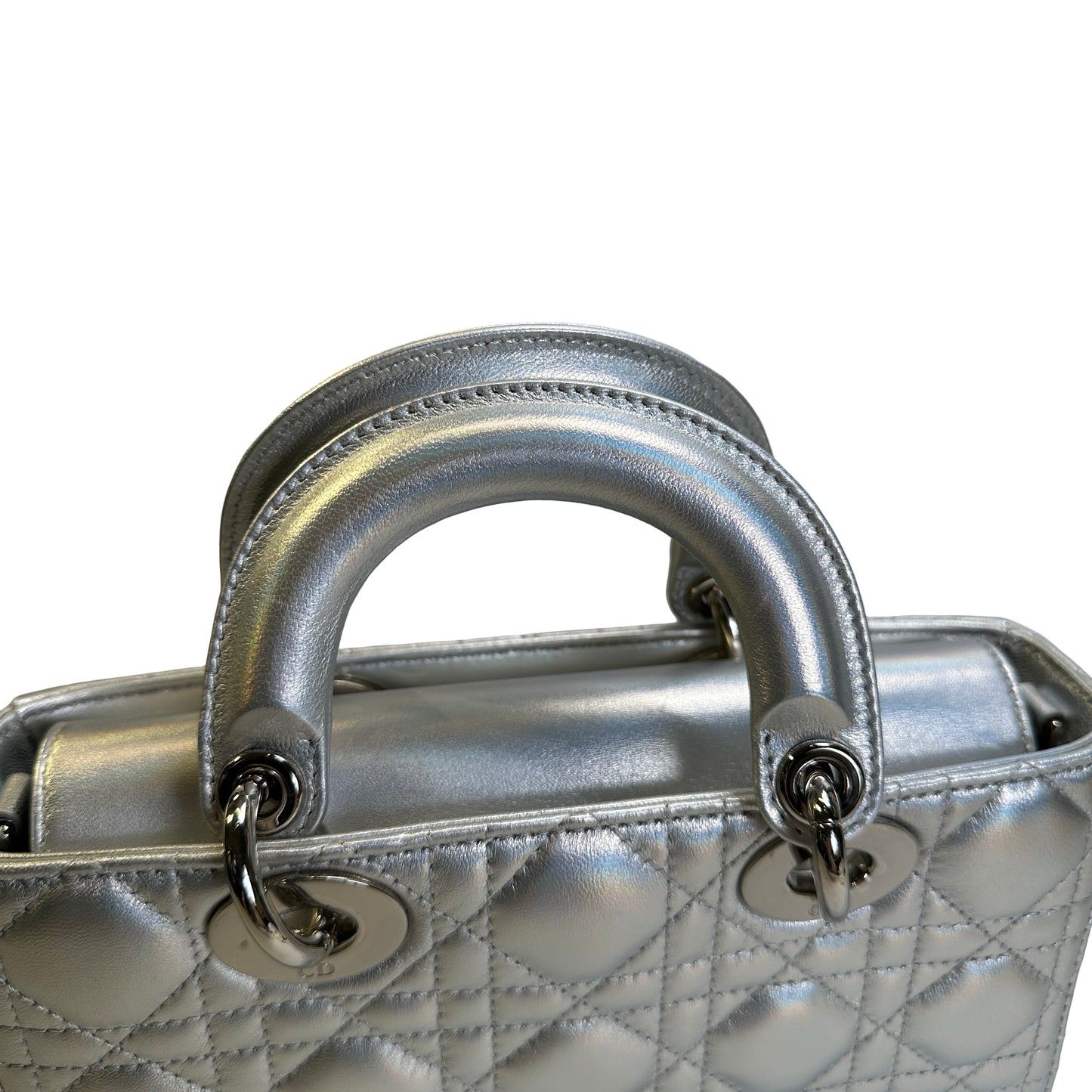 Used DIOR Cannage Lady D-Joy Handbag Silver