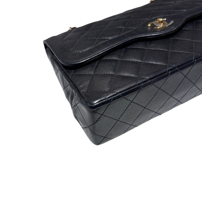 Used CHANEL Lambskin Leather Vintage Paris Double Flap Medium Chain Shoulder Bag Black GHW